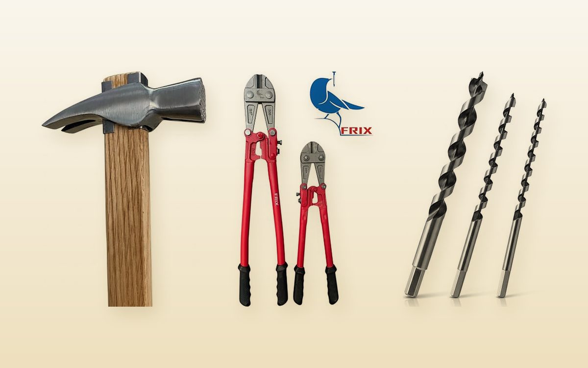 Hammer, bolt cutters and auger drill bits