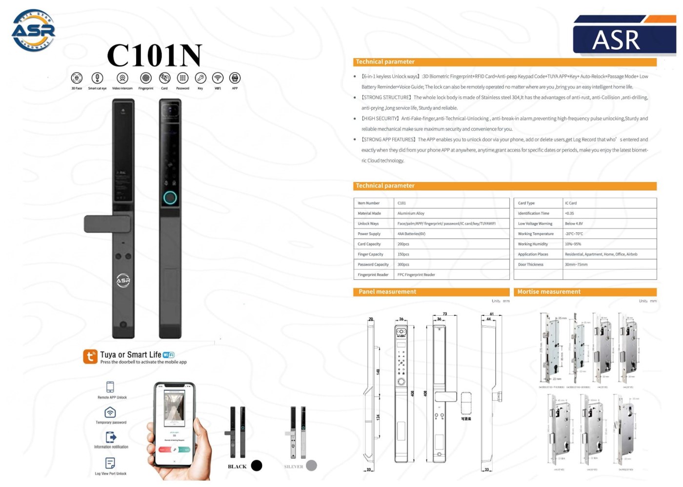 ASR C101N Smart Lock specifications