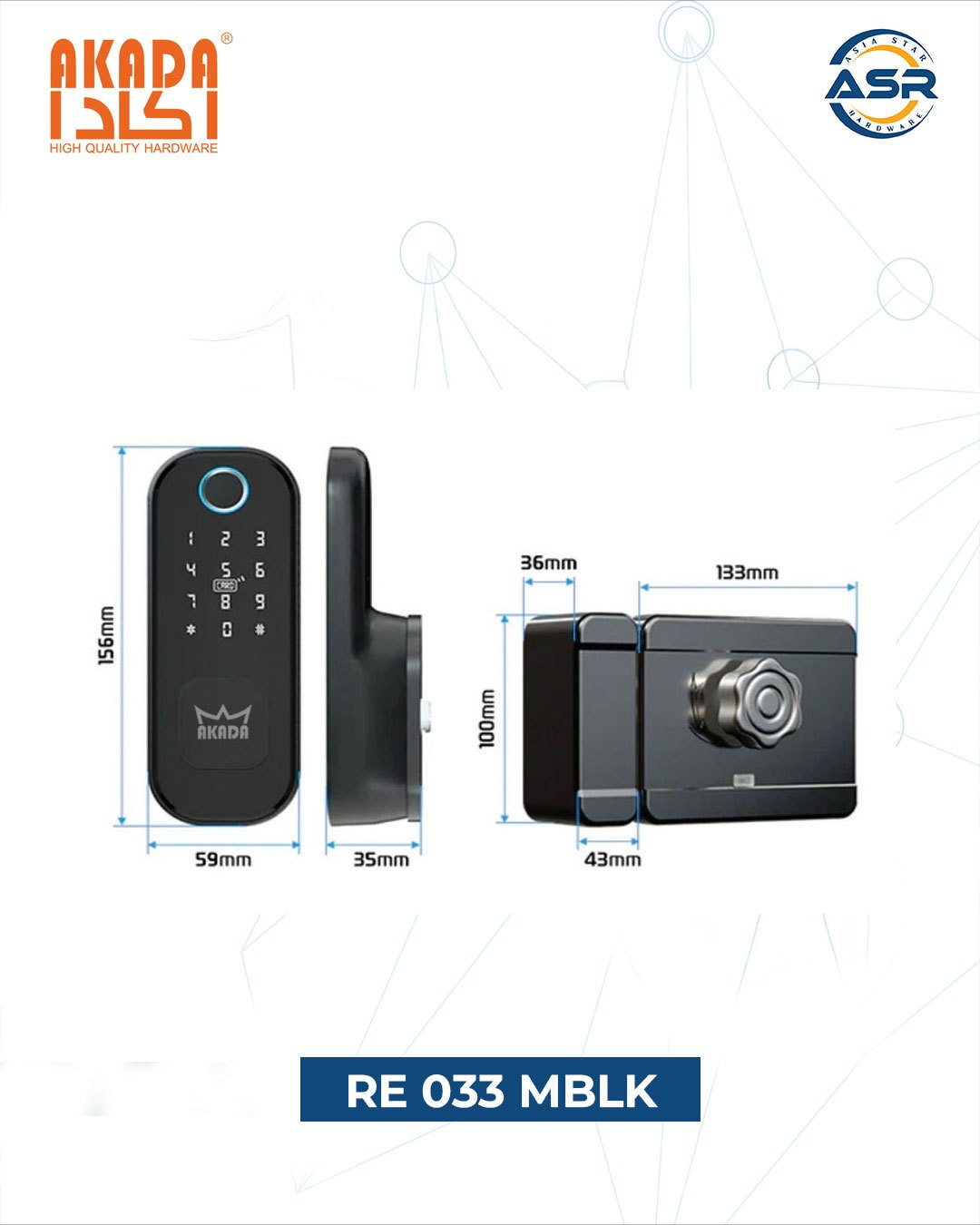 ASR C32A Rim Lock Tuya (RE 033 MBLK)