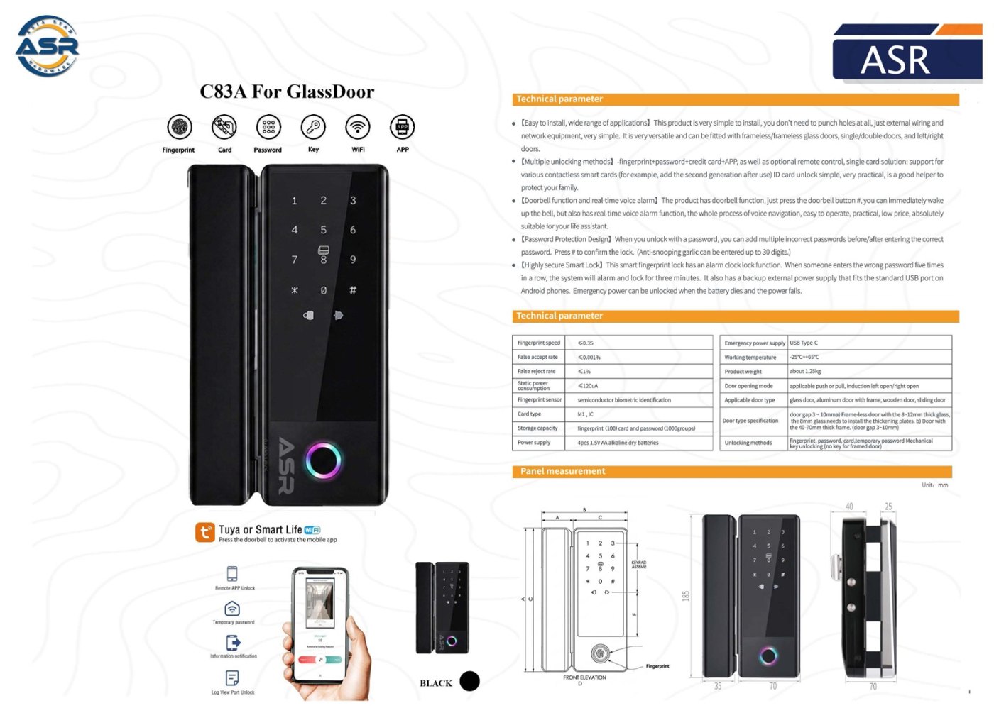ASR C83A Smart Lock for Glass Door - image 3