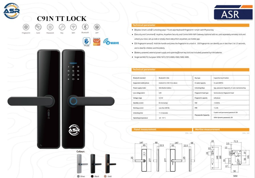 ASR C91N TTLock Smart Lock specifications