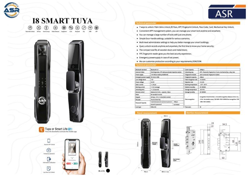 ASR I8 Smart Lock Tuya specifications