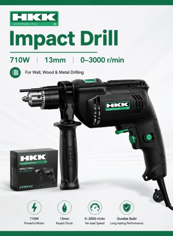 710W Impact Drill 13mm – HKK Electric Drill For Wall & Wood Drilling