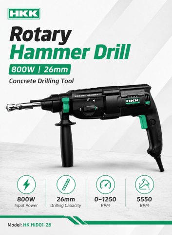 26mm Rotary Hammer Drill – HKK 800W Concrete Drilling Tool