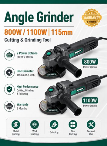 Angle Grinder 115mm – HKK 800W / 1100W Cutting & Grinding Tool